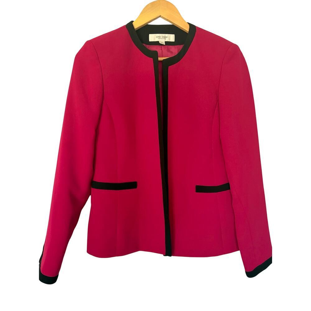 Vintage Jones Studio Blazer Womens Fuchsia Black Size 4 Office Career Classic